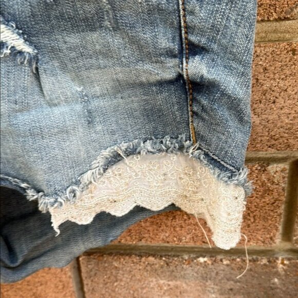 Torrid distressed Blue Jean Shorts with side lace detail - Picture 3 of 7